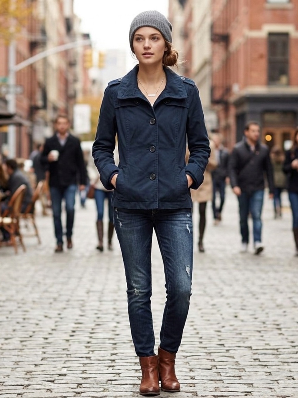 American Eagle Outfitters Dark Blue Cropped Utility Jacket Womens Large